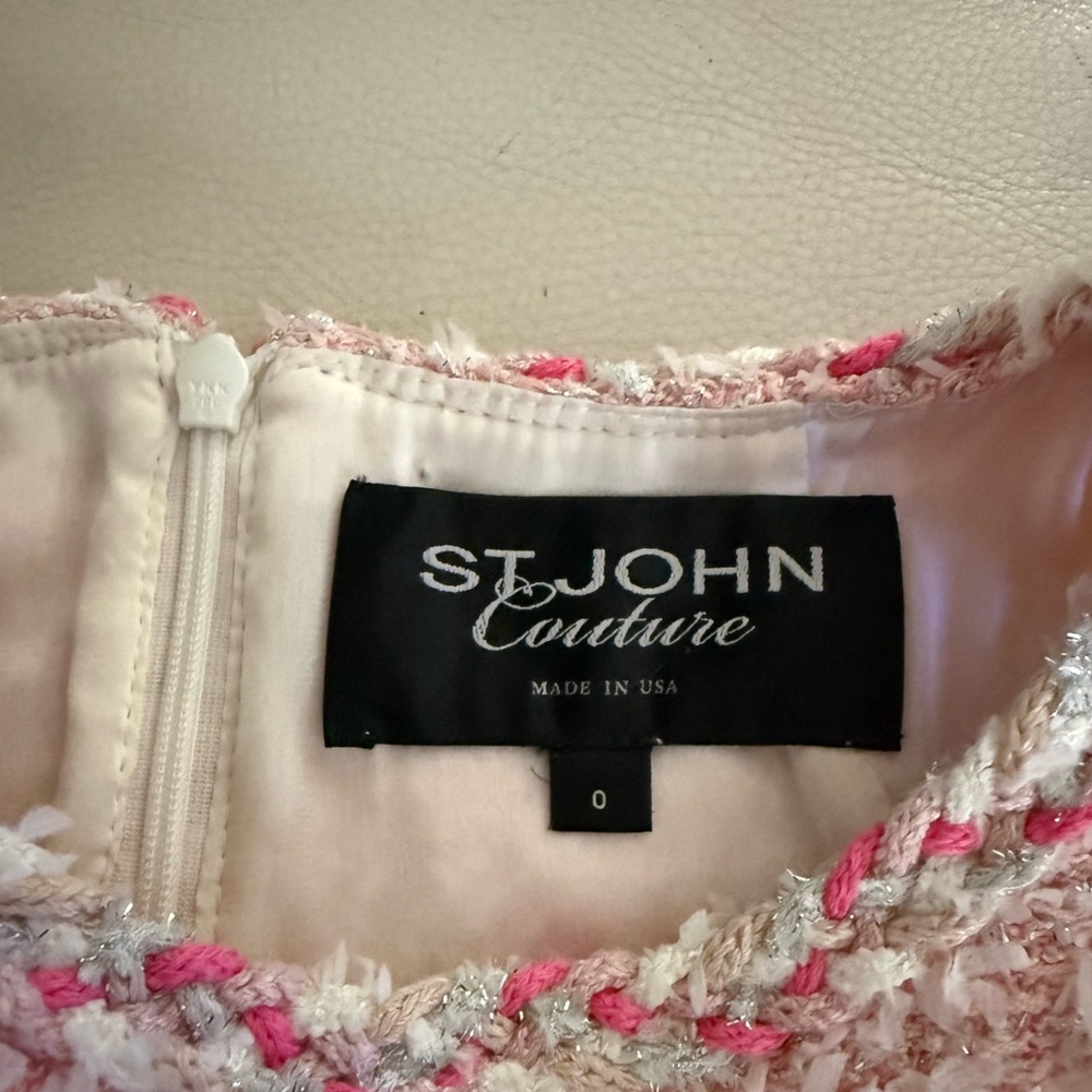 St. John Couture Pink Tweed Sleeveless Mini Dress Chanel Inspired Luxury - Picture 8 of 11